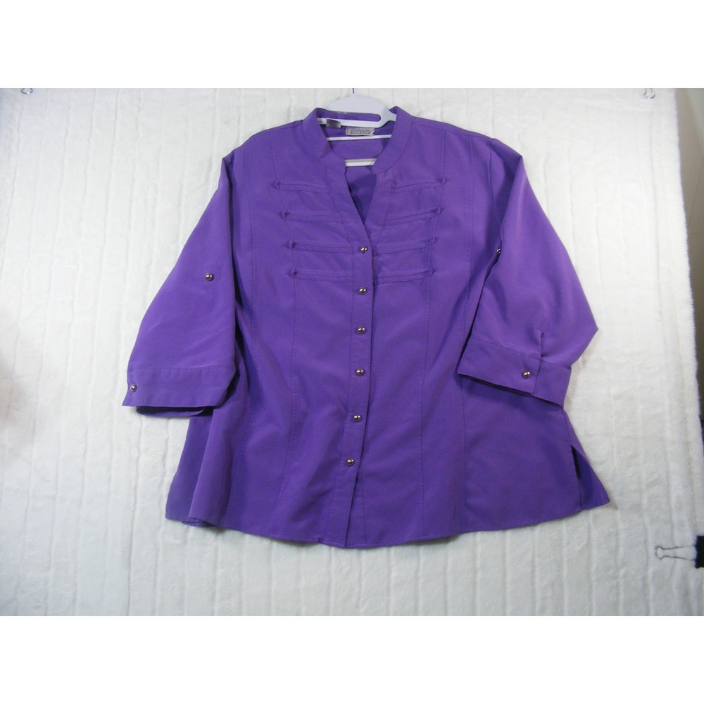 Kathy Che Button Down Blouse Womens 22/24W Purple Excellent Military Style Top